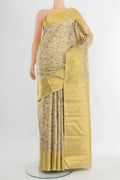 Pure Silk Pure Zari Golden Kanjivaram Tissue Saree with Zari Brocade on the body and Zari Border.  displayed on a mannequin