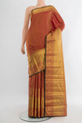 Pure Silk Pure Zari Maroon Kanjivaram Saree with Zari Brocade on the body and Zari Border.  displayed on a mannequin