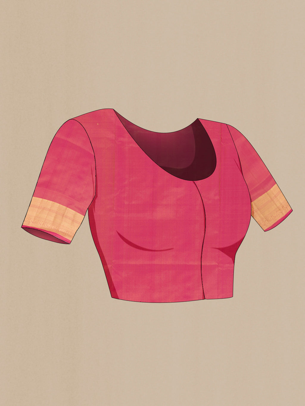 Close up image of the blouse of Beige Soft Silk Saree with Zari Butta on the body and Zari Border. 