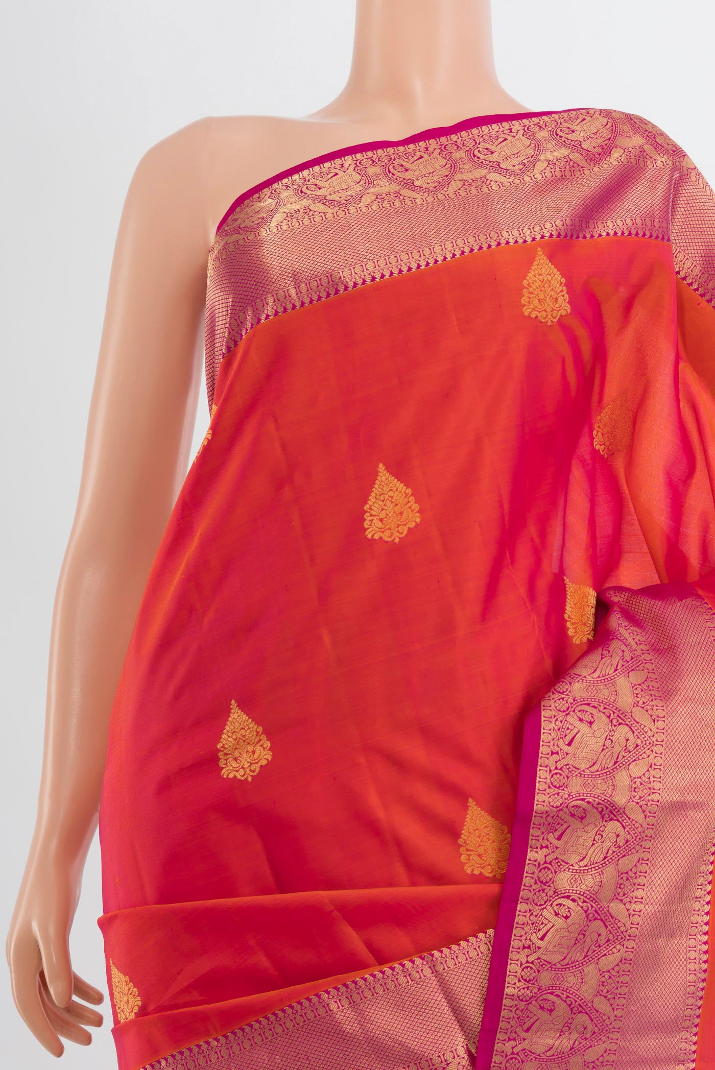 Border image of Peach Soft Silk Saree with Zari Butta on the body and Silk Border. 