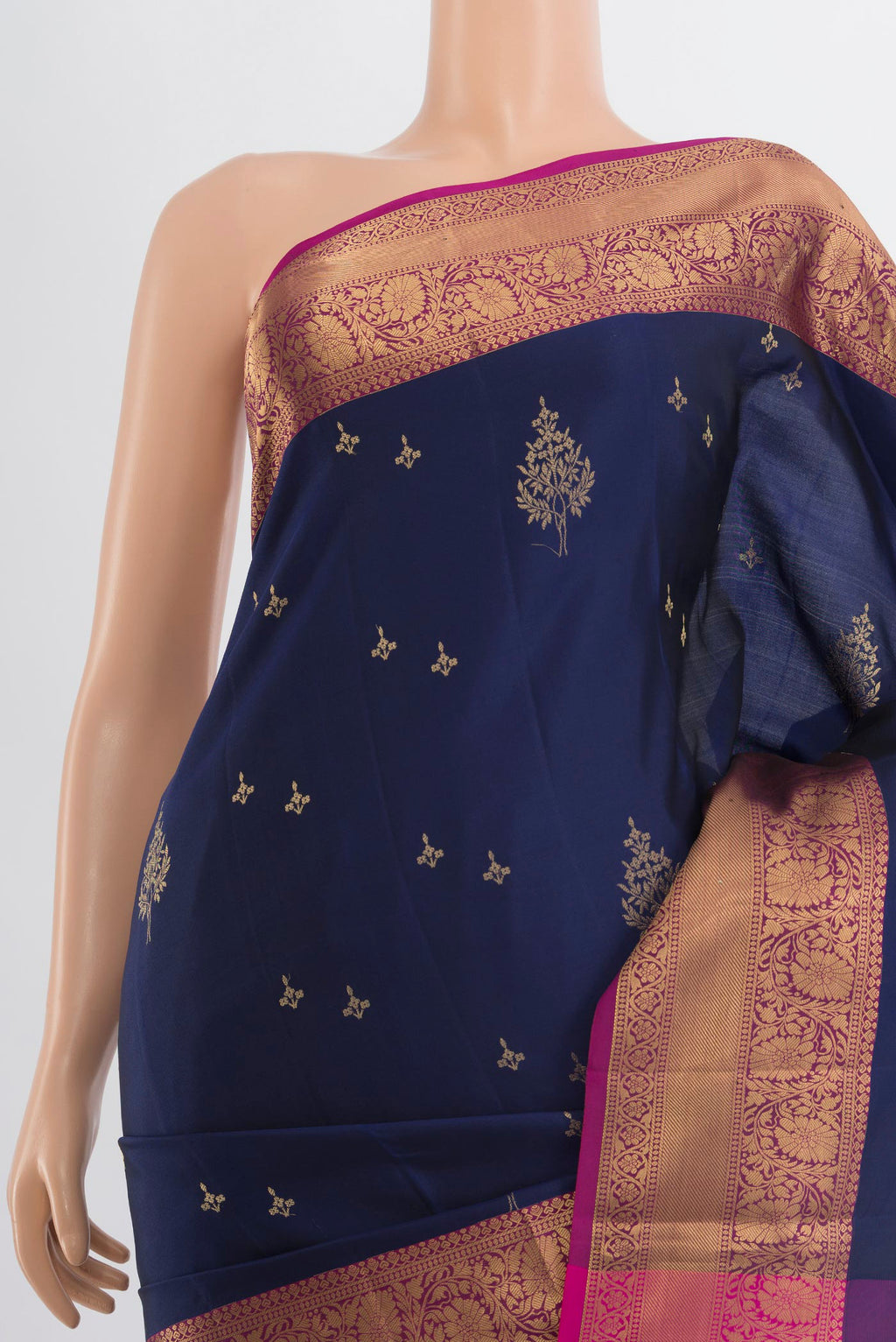 Border image of Navy Blue Soft Silk Saree with Zari Butta on the body and Silk Border. 