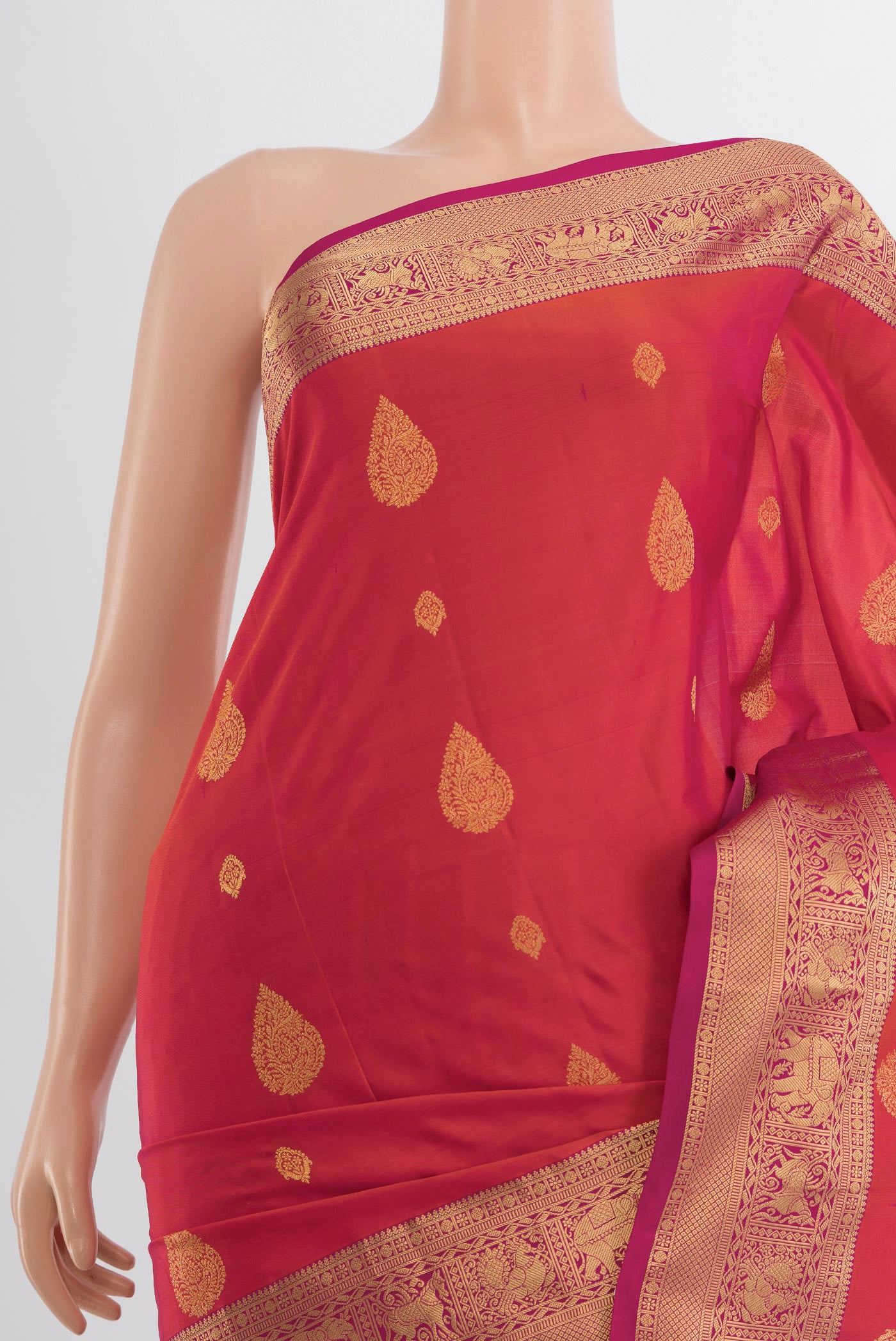 Border image of Peach Soft Silk Saree with Zari Butta on the body and Silk Border. 