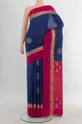 Pure Silk Blue Soft Saree with Zari Butta on the body and Plain Border.  displayed on a mannequin