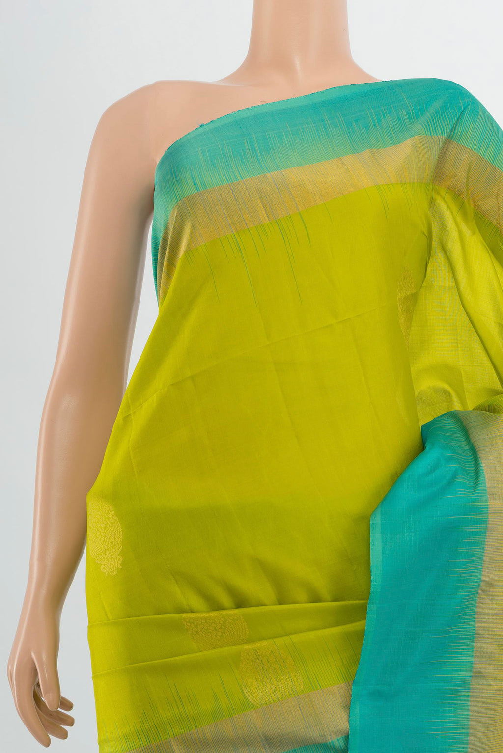 Border image of Parrot Green Soft Silk Saree with Zari Butta on the body and Silk Border. 