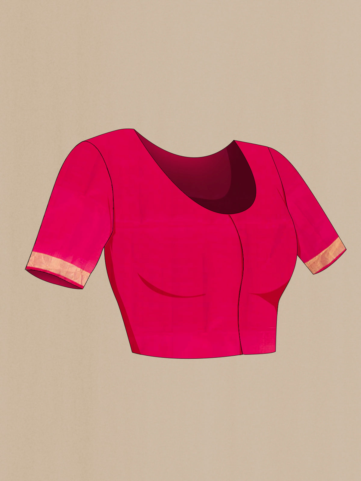 Close up image of the blouse of Pure Silk Dark Pink Soft Saree with Zari Butta on the body and Fancy Border. 