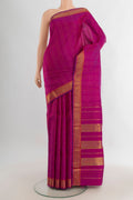 Pure Silk Pure Zari Magenta Kanchipuram Saree with Checked design on the body and Zari Border.  displayed on a mannequin