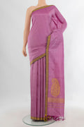 Pure Silk Rose pink Kanchipuram Saree with Plain Body and Thread Border.  displayed on a mannequin
