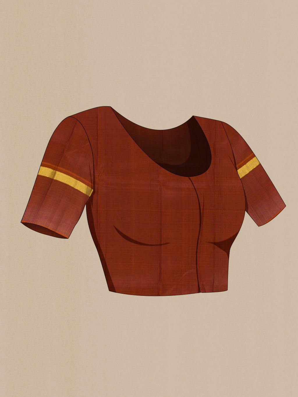 Close up image of the blouse of Pure Silk Pure Zari Coffee Brown Kanchipuram Saree with Zari Butta on the body and Silk Border. 