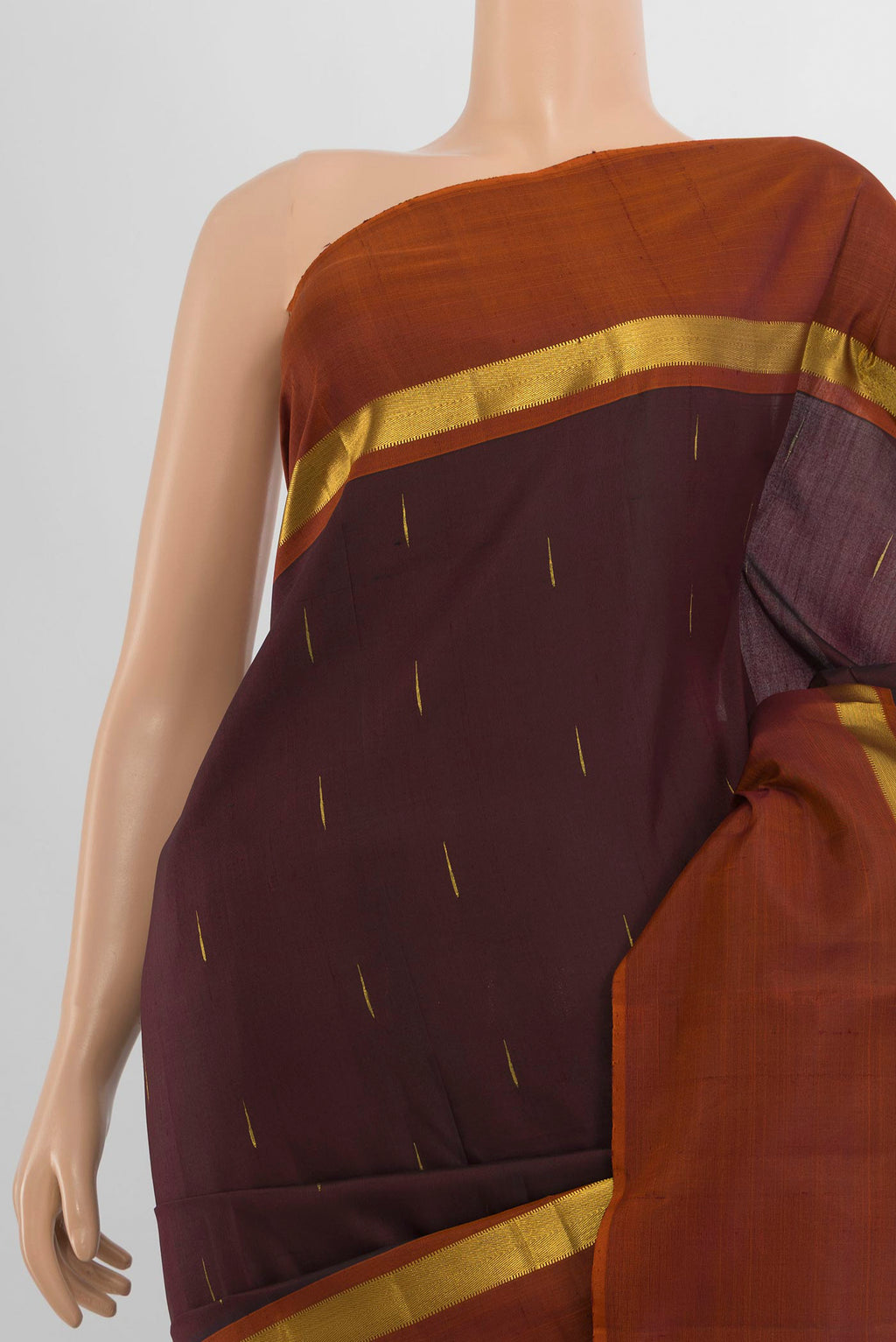 Border image of Pure Silk Pure Zari Coffee Brown Kanchipuram Saree with Zari Butta on the body and Silk Border. 