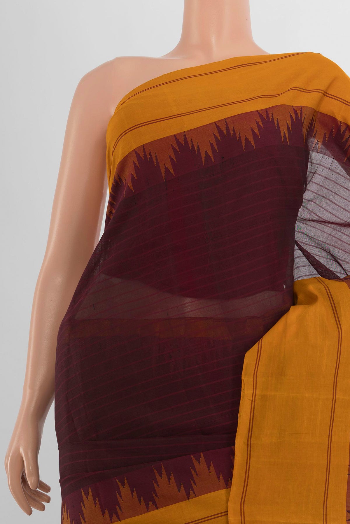 Border image of Coffee Brown Kanchi Cotton Saree with Plain Body and Silk Border. 
