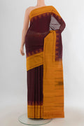 Coffee Brown Kanchi Cotton Saree with Plain Body and Silk Border.  displayed on a mannequin