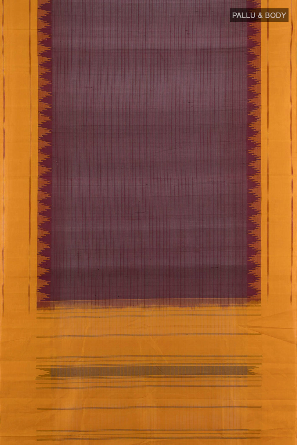 Flat view of Coffee Brown Kanchi Cotton Saree with Plain Body and Silk Border. 