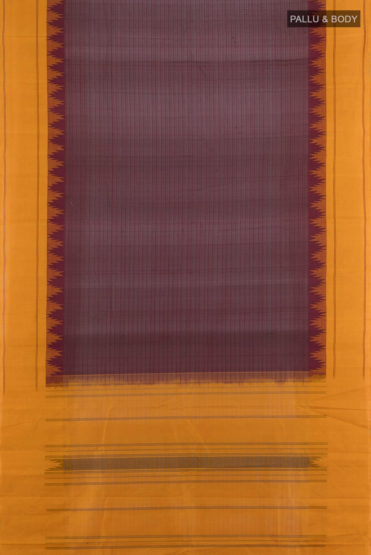 Flat view of Coffee Brown Kanchi Cotton Saree with Plain Body and Silk Border. 