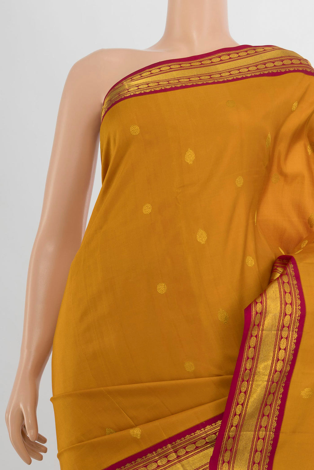 Border image of Pure Silk Pure Zari Mustard Kanchipuram Saree with Zari Butta on the body and Silk Border. 