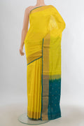 Pure Silk Lemon Yellow Uppada Saree with Zari Butta on the body and Zari Border.  displayed on a mannequin