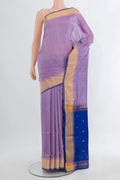 Pure Silk Lavender Uppada Saree with Zari Butta on the body and Zari Border.  displayed on a mannequin