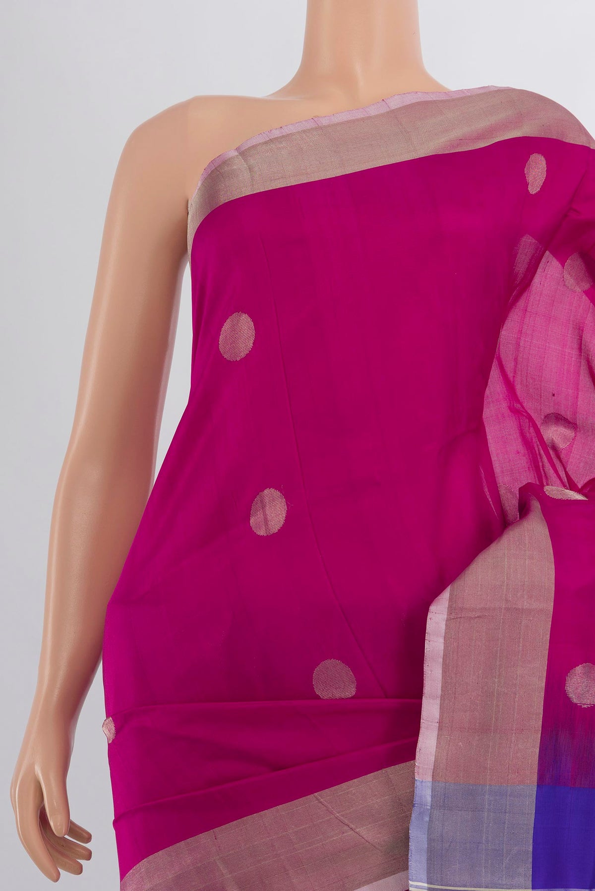 Border image of Pure Silk Magenta Uppada Saree with Zari Butta on the body and Silk Border. 