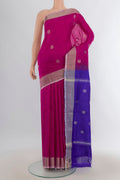 Pure Silk Magenta Uppada Saree with Zari Butta on the body and Silk Border.  displayed on a mannequin