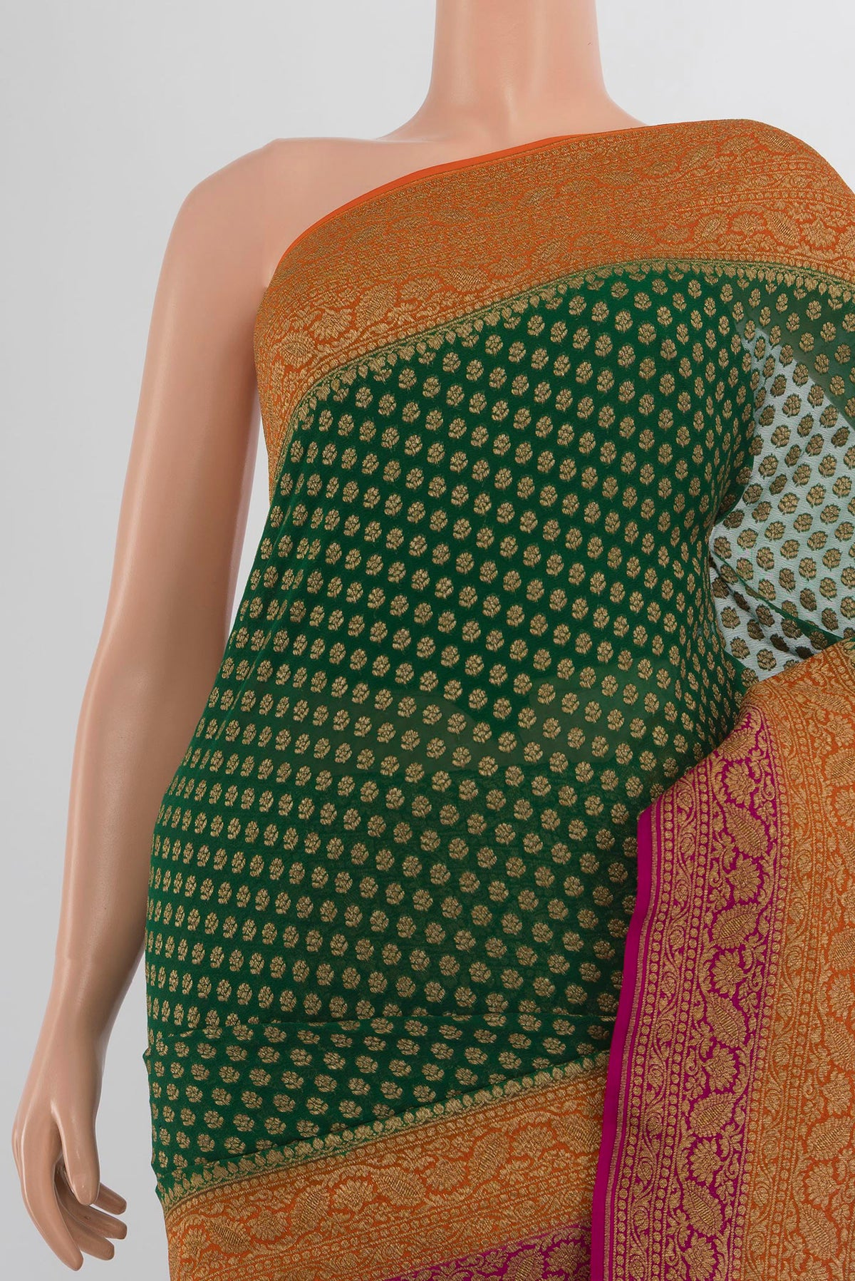 Border image of Multi Color Banarasi Georgette Saree with Zari Butta on the body and Silk Border. 