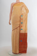 Pure Silk Sandal Kanchipuram Saree with Plain Body and Thread Border.  displayed on a mannequin