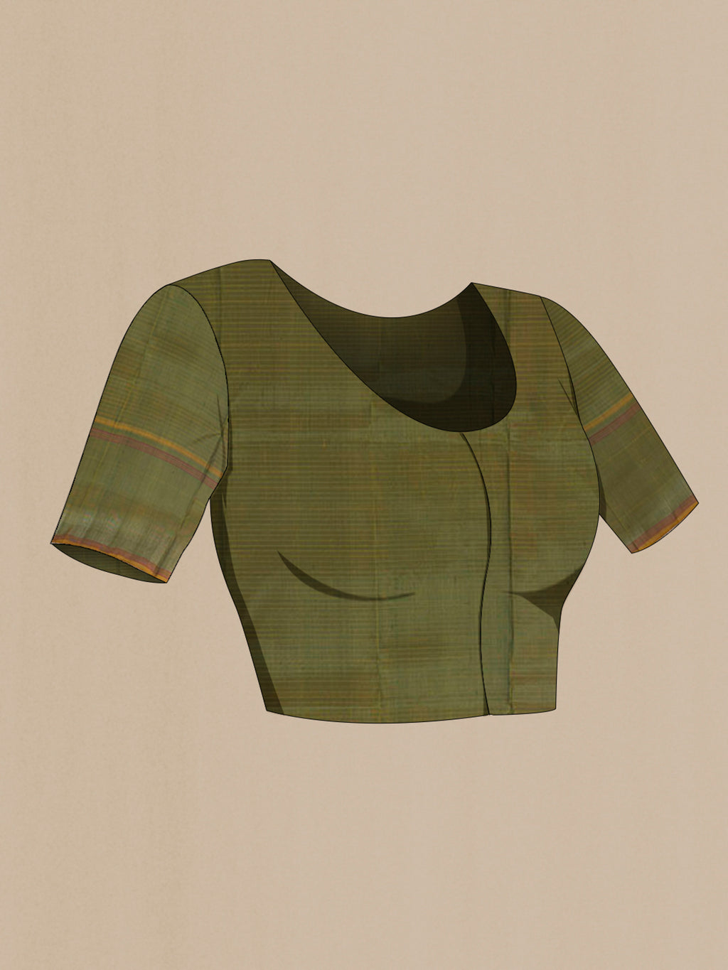 Close up image of the blouse of Pure Silk Bottle Green Kanchipuram Saree with Checked design on the body and Plain Border. 