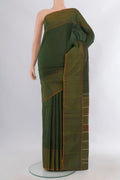 Pure Silk Bottle Green Kanchipuram Saree with Checked design on the body and Plain Border.  displayed on a mannequin