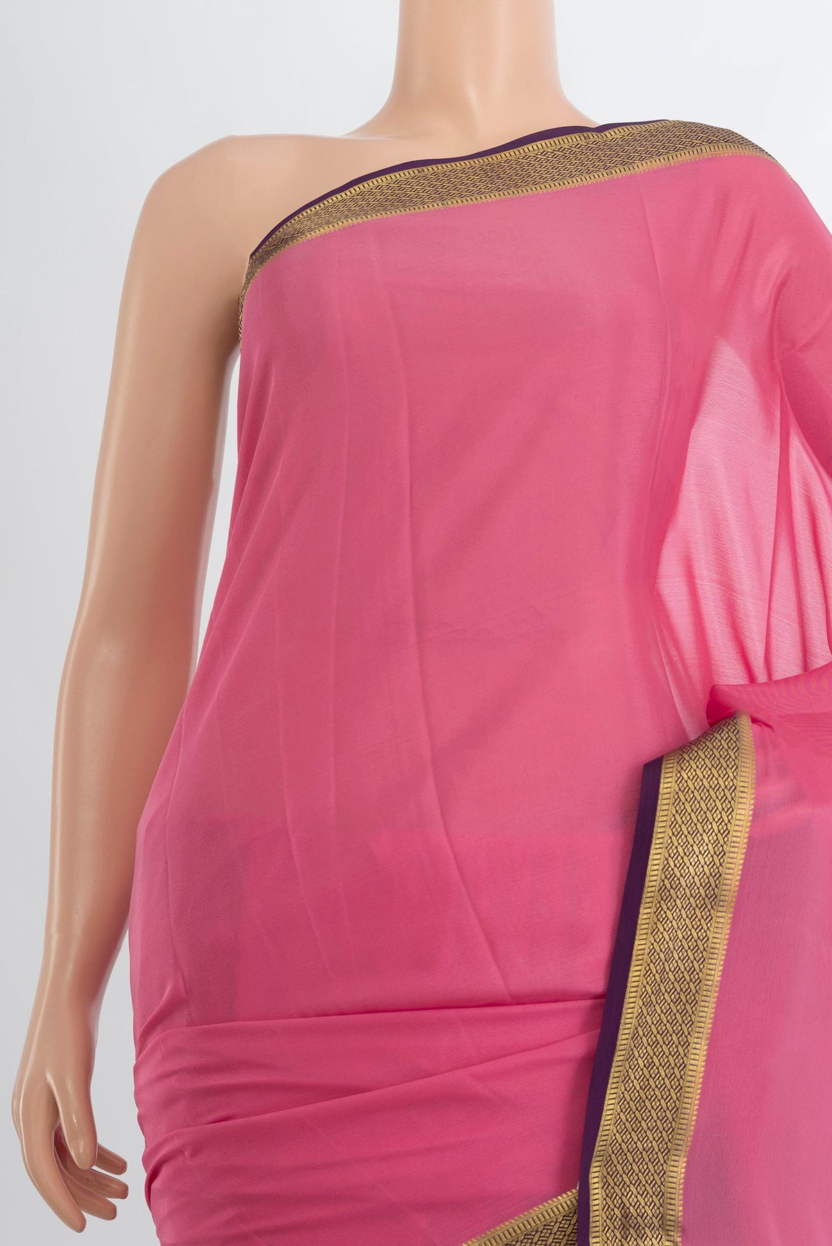 Border image of Bronze Mysore Crepe Saree with Plain Body and Silk Border. 