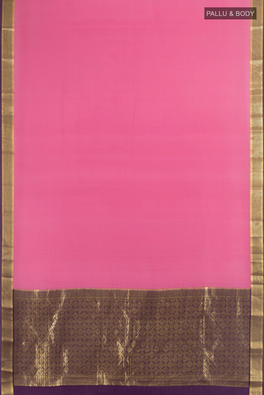 Flat view of Bronze Mysore Crepe Saree with Plain Body and Silk Border. 