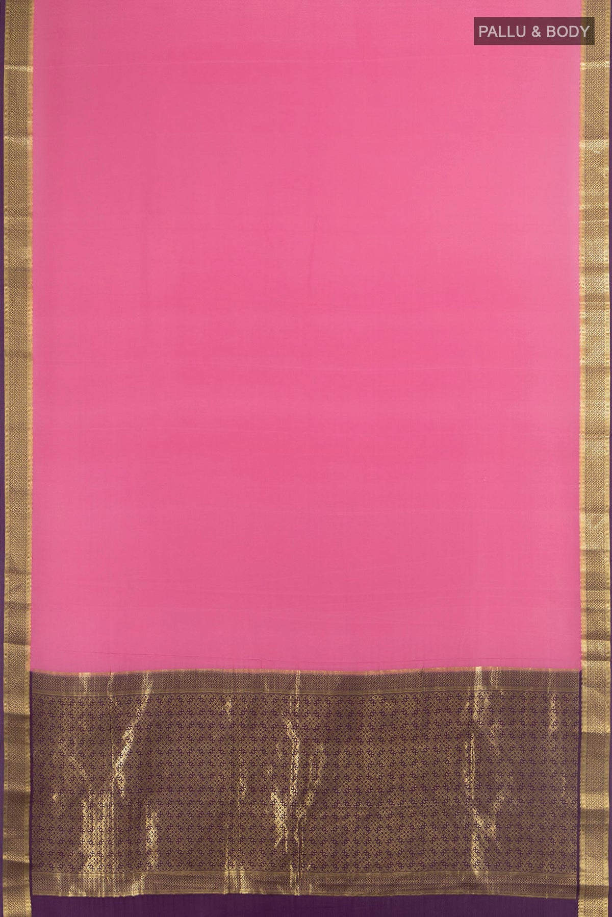 Flat view of Bronze Mysore Crepe Saree with Plain Body and Silk Border. 