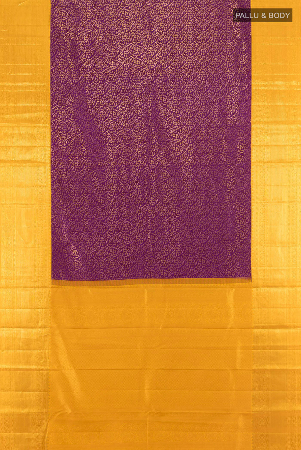 Flat view of Pure Silk Magenta Kanjivaram Saree with Zari Brocade on the body and Zari Border. 