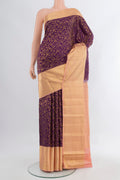 Violet Kanjivaram Silk Saree with Zari Brocade on the body and Zari Border.  displayed on a mannequin