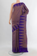 Pure Silk Royal Blue Kanchipuram Saree with Plain Body and Temple Border.  displayed on a mannequin