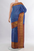 Pure Silk Royal Blue Kanjivaram Saree with Checked design on the body and Zari Border.  displayed on a mannequin