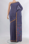 Pure Silk Grey Uppada Saree with Zari And Thread Butta on the body and Zari Border.  displayed on a mannequin