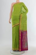Pure Silk Light Green Uppada Saree with Zari And Thread Butta on the body and Zari Border.  displayed on a mannequin