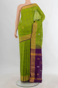 Pure Silk Light Green Uppada Saree with Checked design on the body and Zari Border.  displayed on a mannequin
