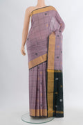 Lavender Uppada Silk Saree with Checked design on the body and Zari Border.  displayed on a mannequin