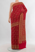 Red Banarasi Georgette Saree with Zari Butta on the body and Zari Border.  displayed on a mannequin