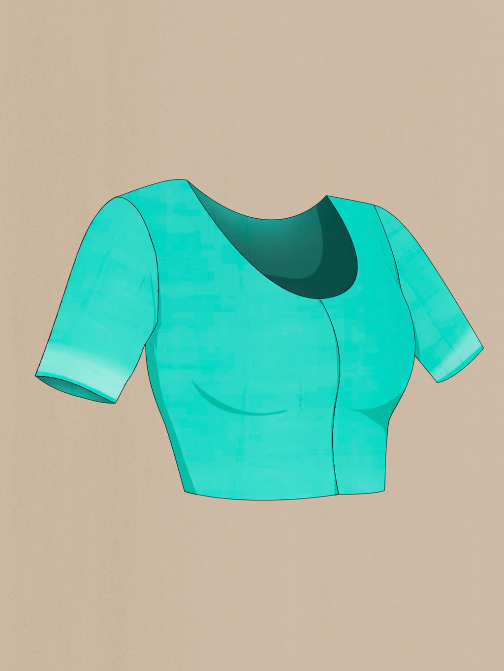 Close up image of the blouse of Sea Green Banarasi Georgette Saree with Zari Brocade on the body and Zari Border. 