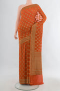 Orange Banarasi Georgette Saree with Zari Butta on the body and Zari Border.  displayed on a mannequin