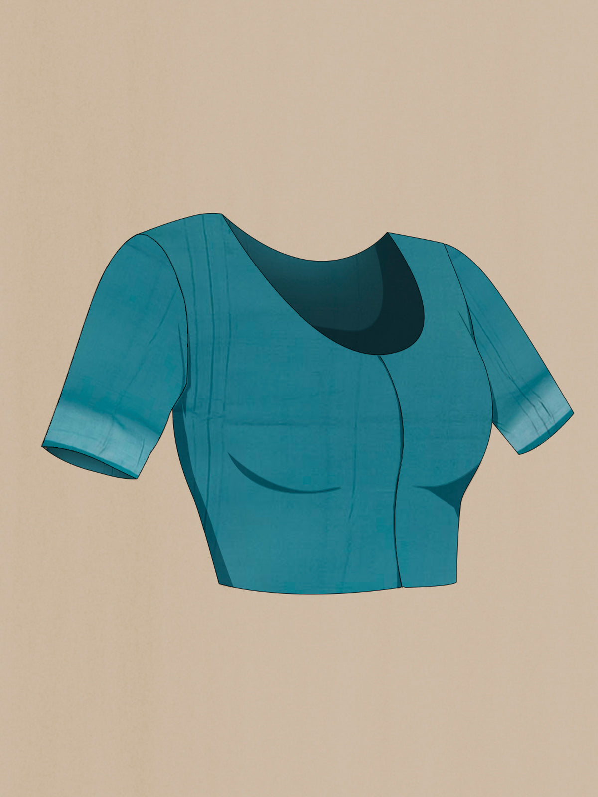 Close up image of the blouse of Teal Banarasi Georgette Saree with Zari Butta on the body and Zari Border. 