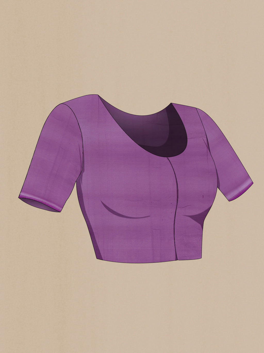Close up image of the blouse of Violet Banarasi Georgette Saree with Zari Brocade on the body and Zari Border. 