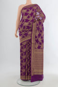 Violet Banarasi Georgette Saree with Zari Brocade on the body and Zari Border.  displayed on a mannequin