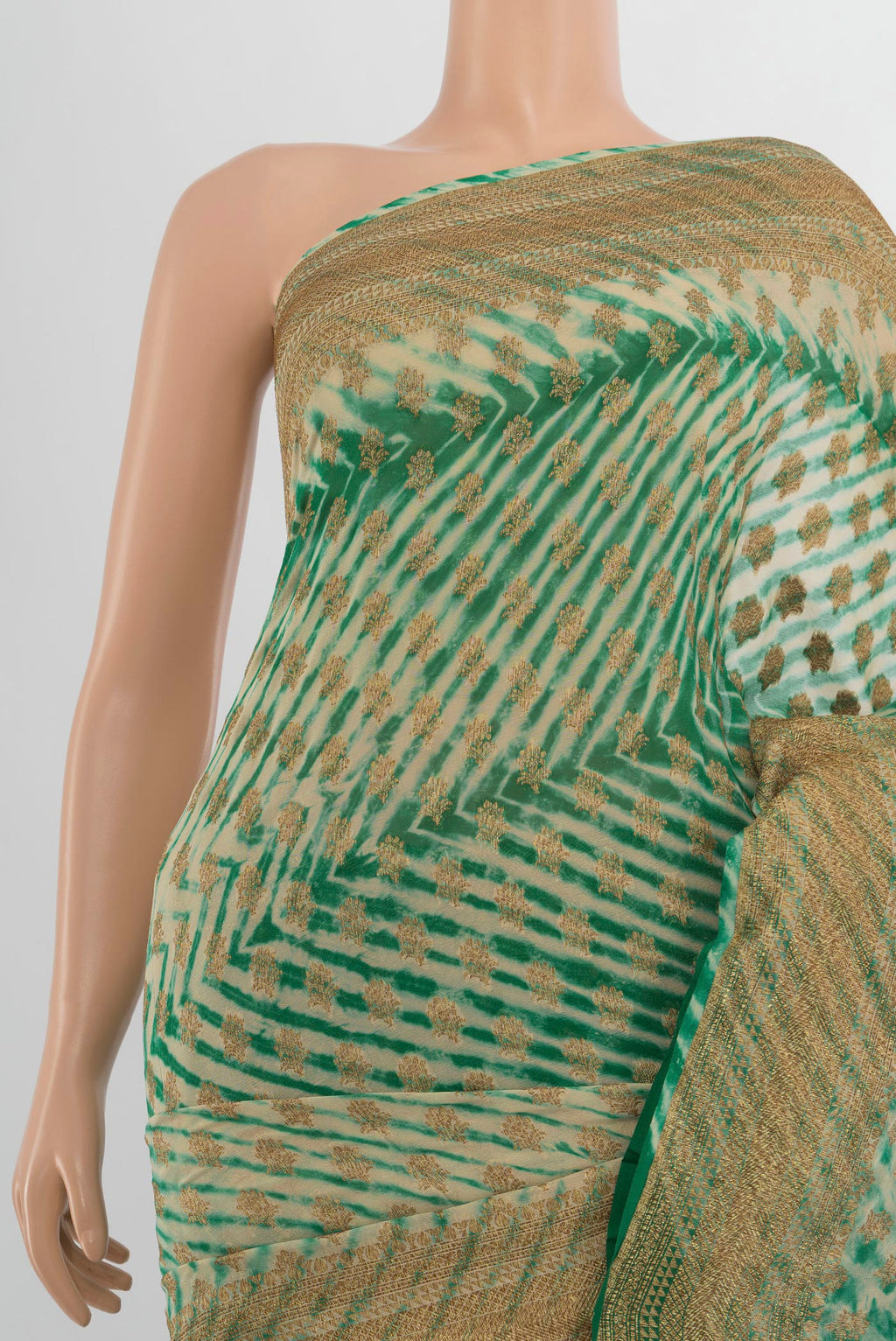 Border image of Multi Color Banarasi Georgette Saree with Zari Butta on the body and Silk Border. 