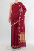 Pure Silk Red Banarasi Katan Saree with Zari Butta on the body and Zari Border.  displayed on a mannequin