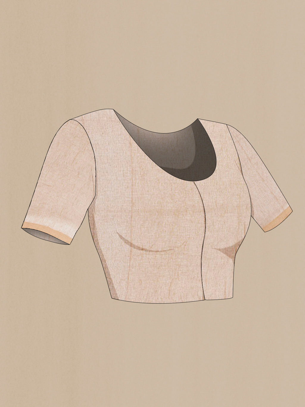 Close up image of the blouse of Beige Linen Saree with Plain Body and Embroidery Border. 