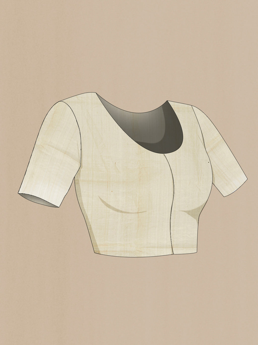 Close up image of the blouse of Cream Tussar Saree with Plain Body and Embroidery Border. 