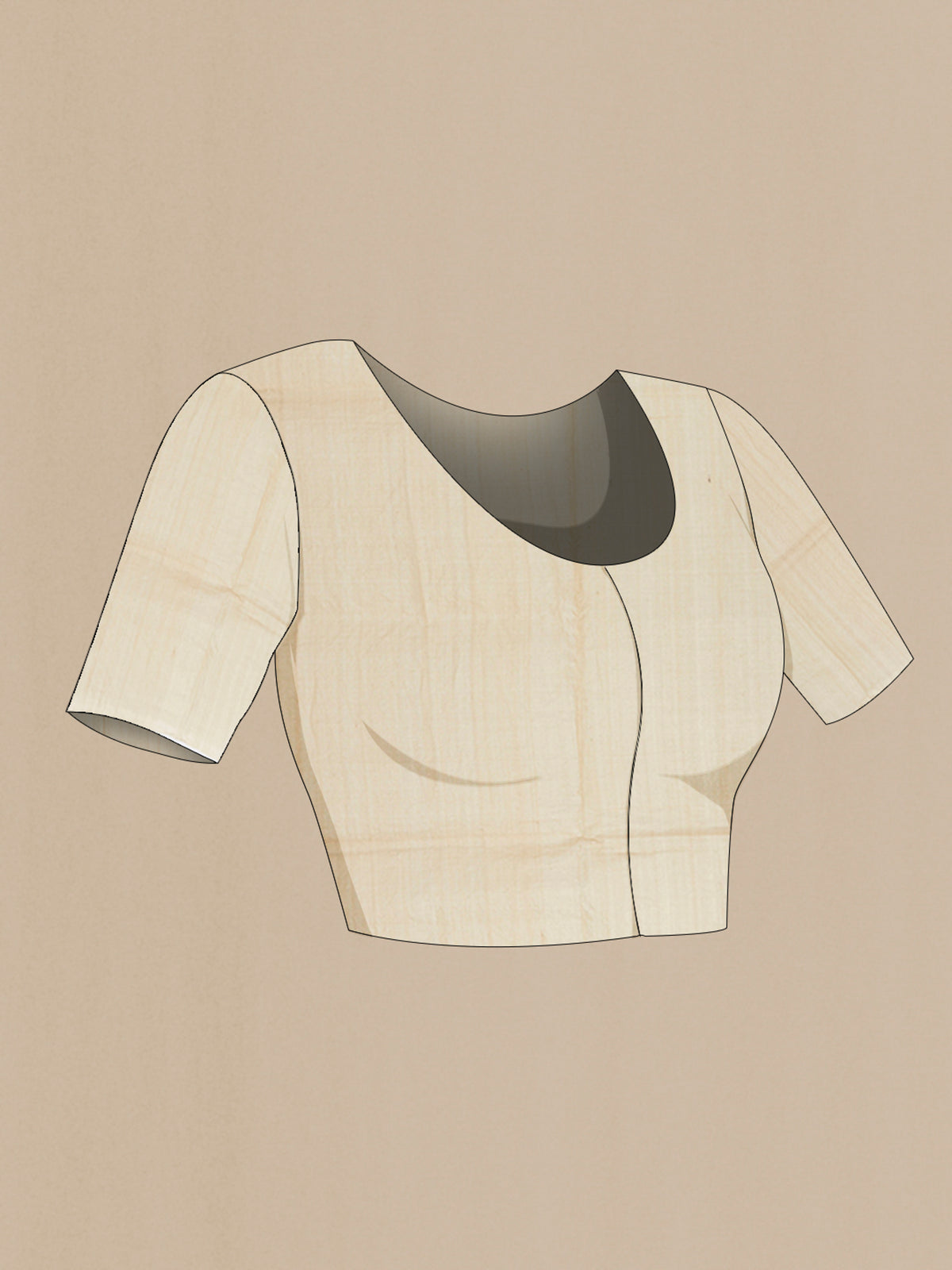 Close up image of the blouse of Cream Tussar Saree with Kantha Work on the body and Embroidery Border. 