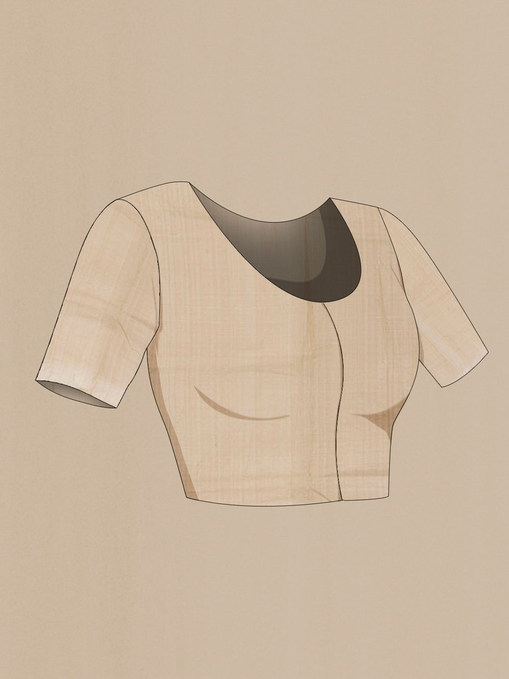 Close up image of the blouse of Beige Tussar Saree with Kantha Work on the body and Thread Embroidery Border. 