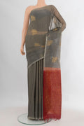 Davys Grey Silk Cotton Saree with Checked design on the body and Plain Border.  displayed on a mannequin